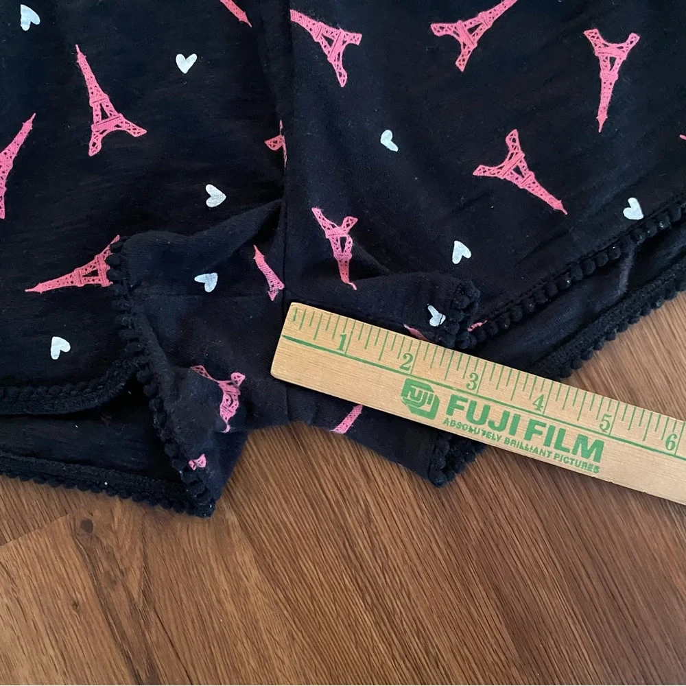 Justice Shorts Eiffel Tower Size 8 black pink Pom trim 100% cotton